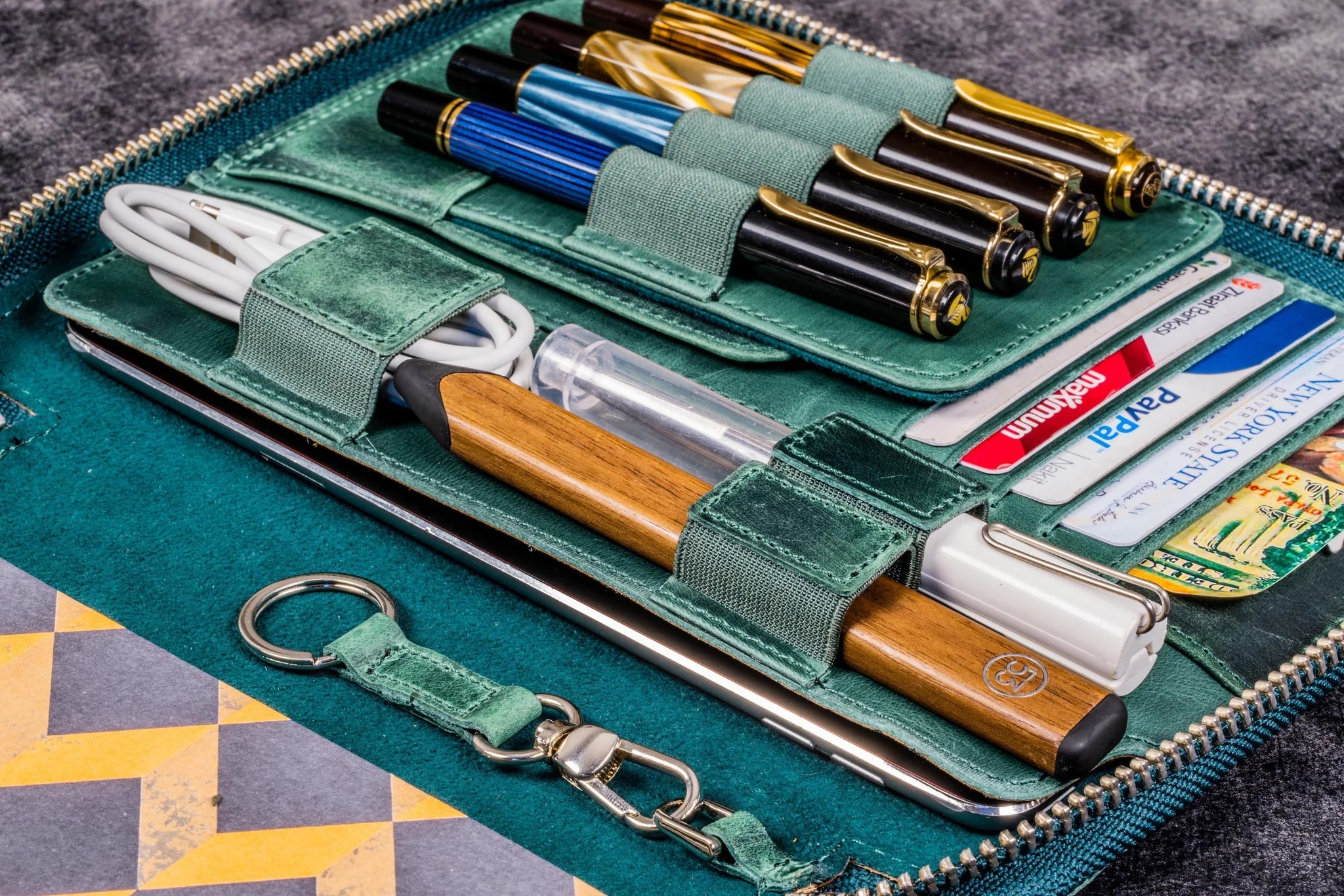 Leather Zippered A5 Notebook Folio - Crazy Horse Forest Green