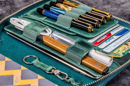 Leather Zippered A5 Notebook Folio - Crazy Horse Forest Green