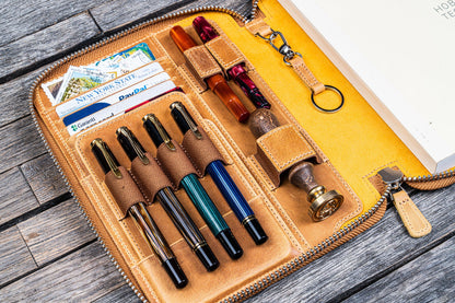 Leather Zippered A5 Notebook Folio - Crazy Horse Honey Ochre