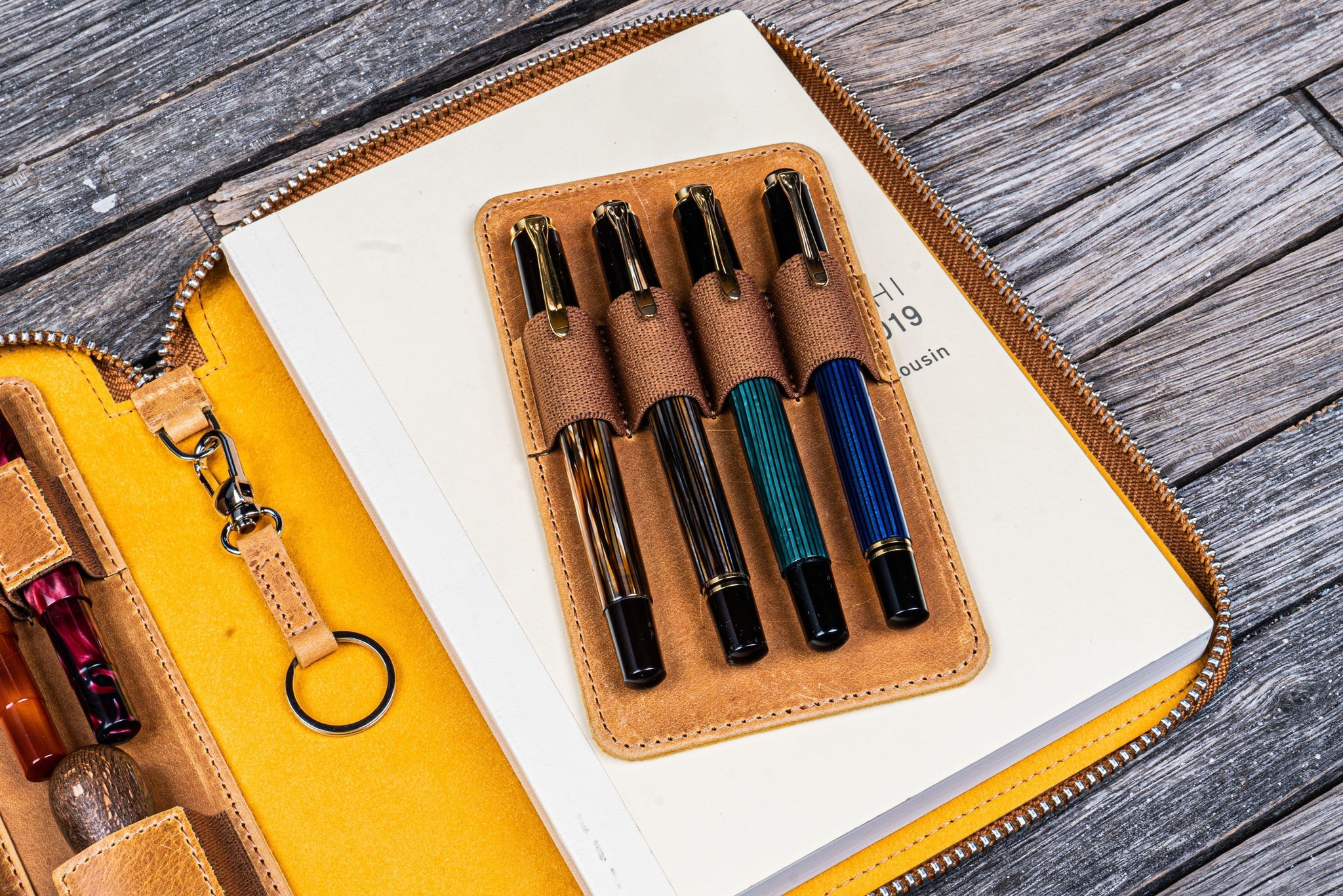 Leather Zippered A5 Notebook Folio - Crazy Horse Honey Ochre