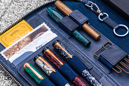 Leather Zippered A5 Notebook Folio - Crazy Horse Navy Blue