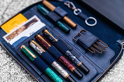 Leather Zippered A5 Notebook Folio - Crazy Horse Navy Blue