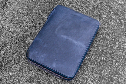 Leather Zippered A5 Notebook Folio - Crazy Horse Navy Blue
