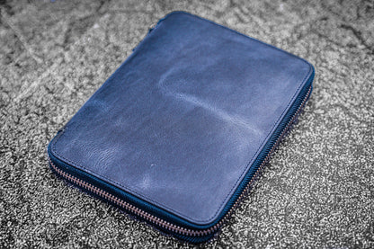 Leather Zippered A5 Notebook Folio - Crazy Horse Navy Blue