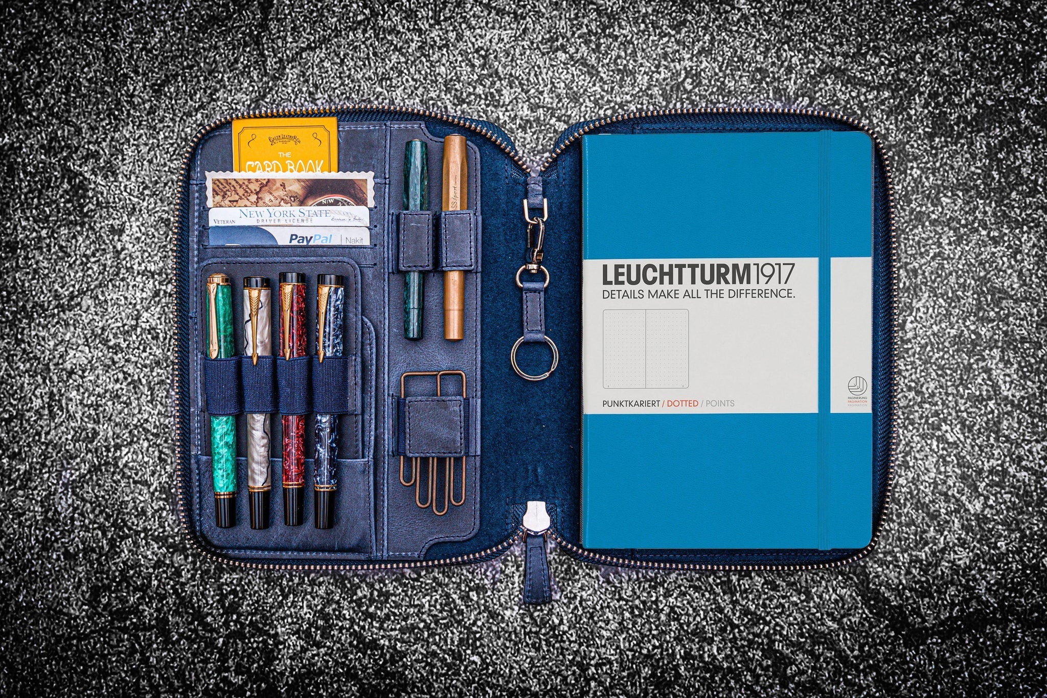 Leather Zippered A5 Notebook Folio - Crazy Horse Navy Blue