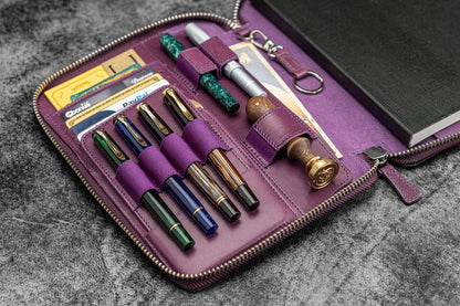 Leather Zippered A5 Notebook Folio - Purple