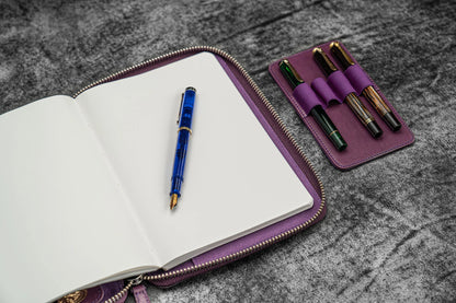 Leather Zippered A5 Notebook Folio - Purple
