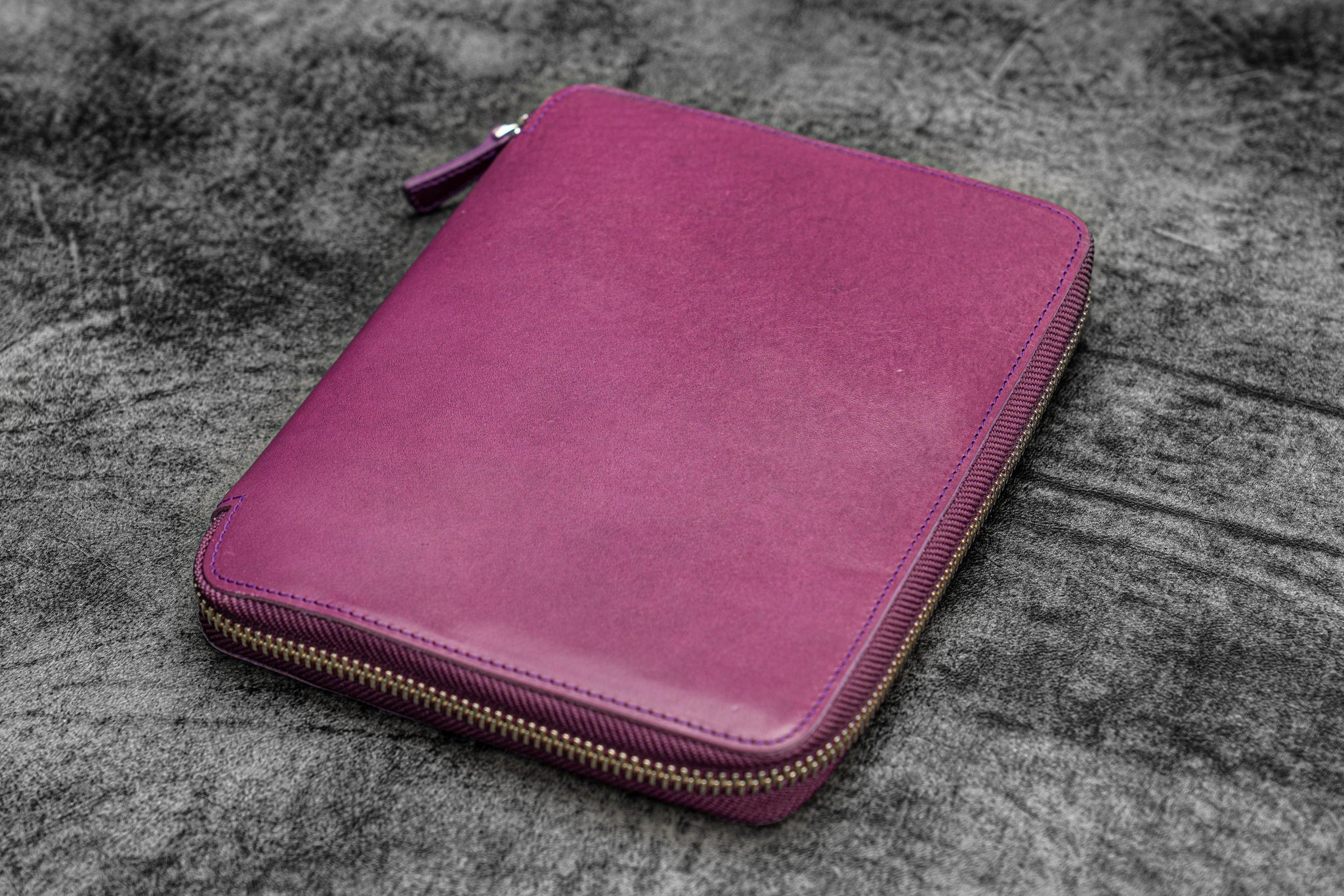 Leather Zippered A5 Notebook Folio - Purple
