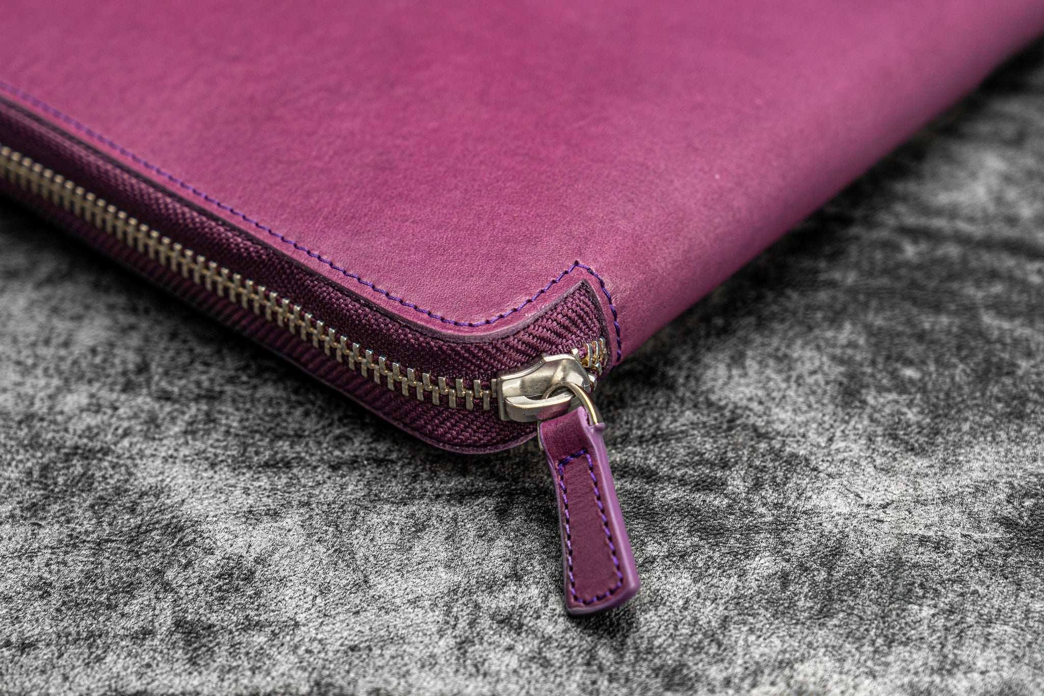 Leather Zippered A5 Notebook Folio - Purple