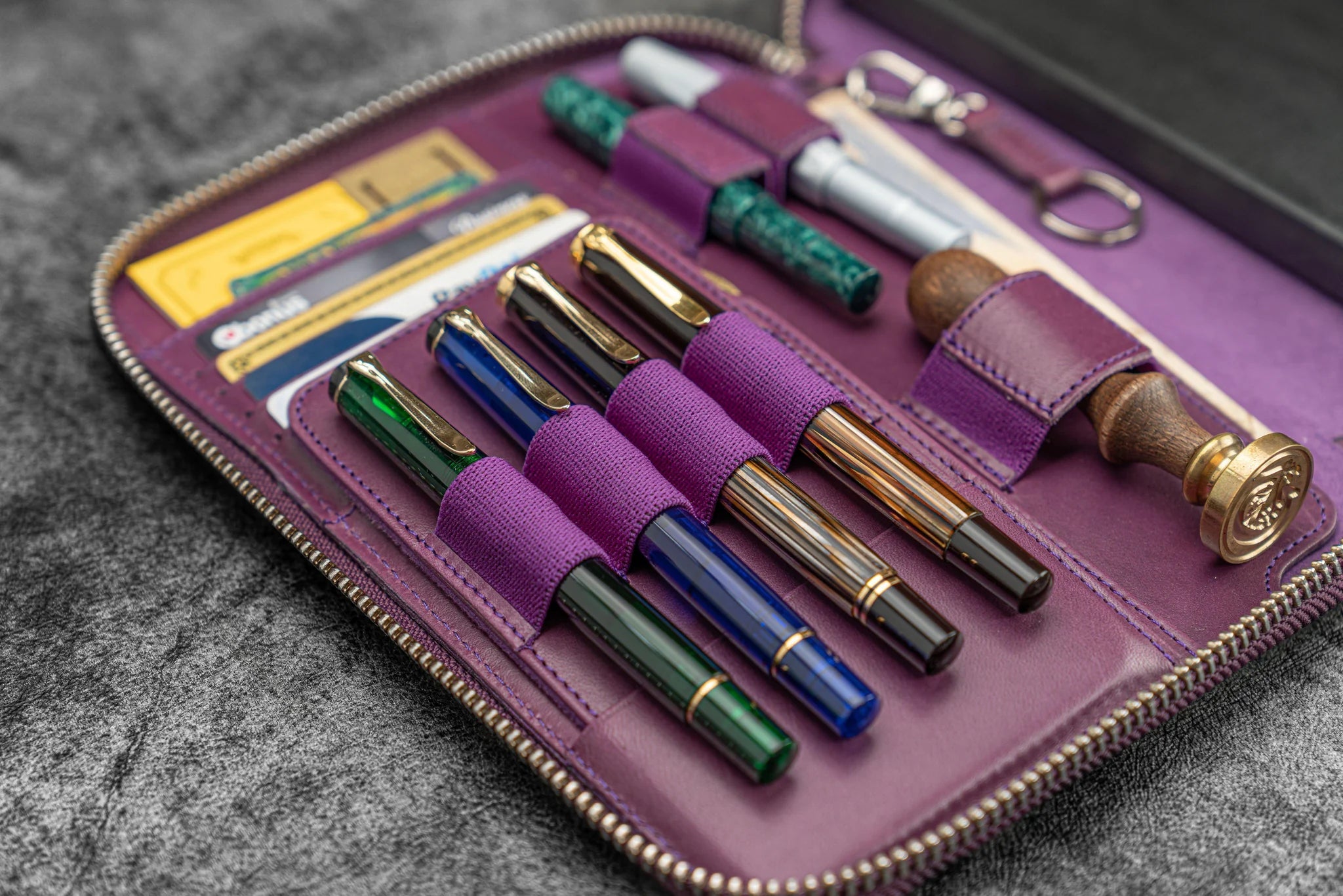 Leather Zippered A5 Notebook Folio - Purple