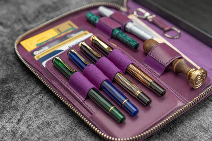 Leather Zippered A5 Notebook Folio - Purple