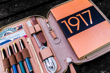 Leather Zippered A5 Notebook Folio - Undyed Leather