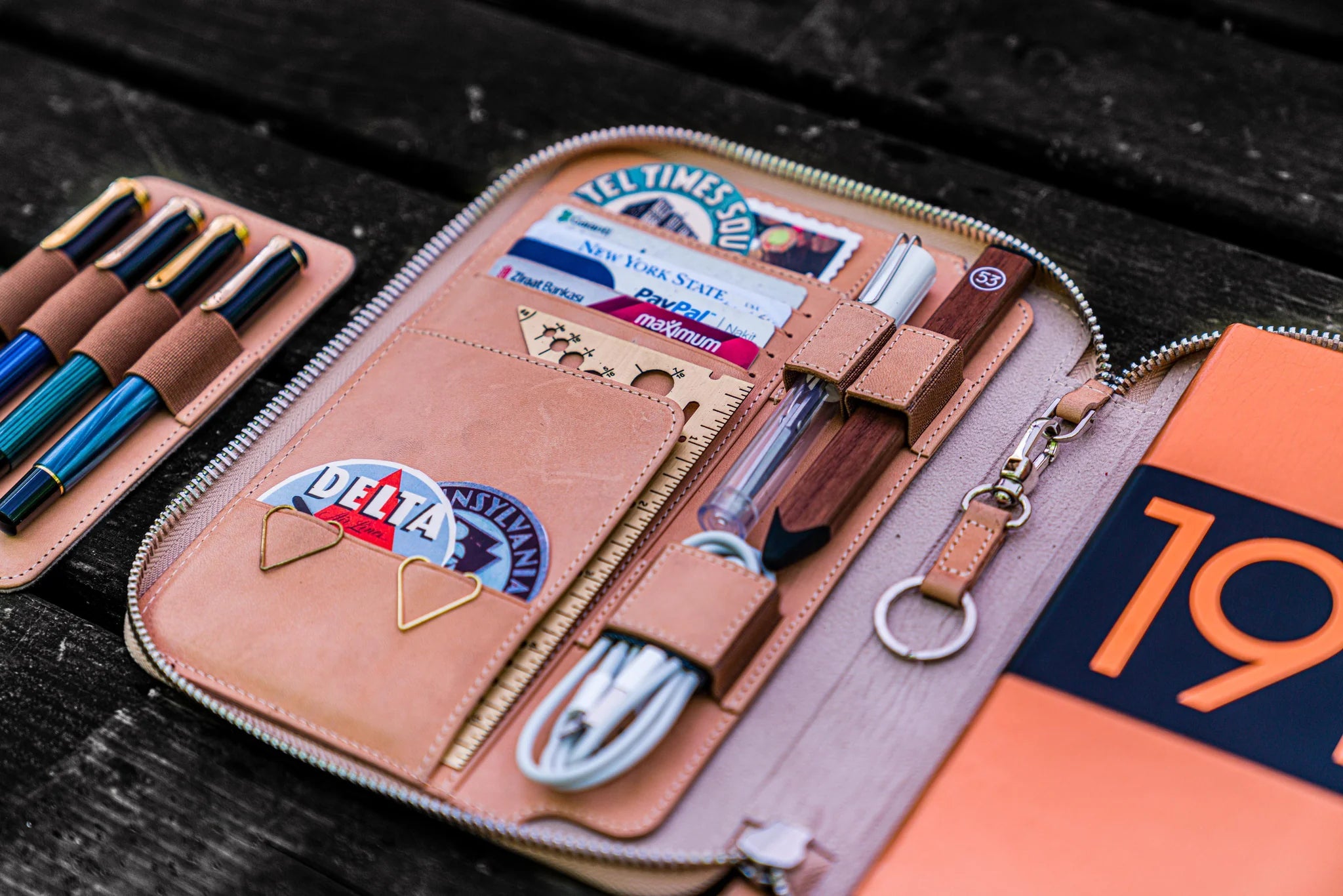 Leather Zippered A5 Notebook Folio - Undyed Leather