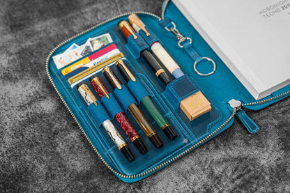 Leather Zippered A5 Notebook Folio - Crazy Horse Ocean Blue