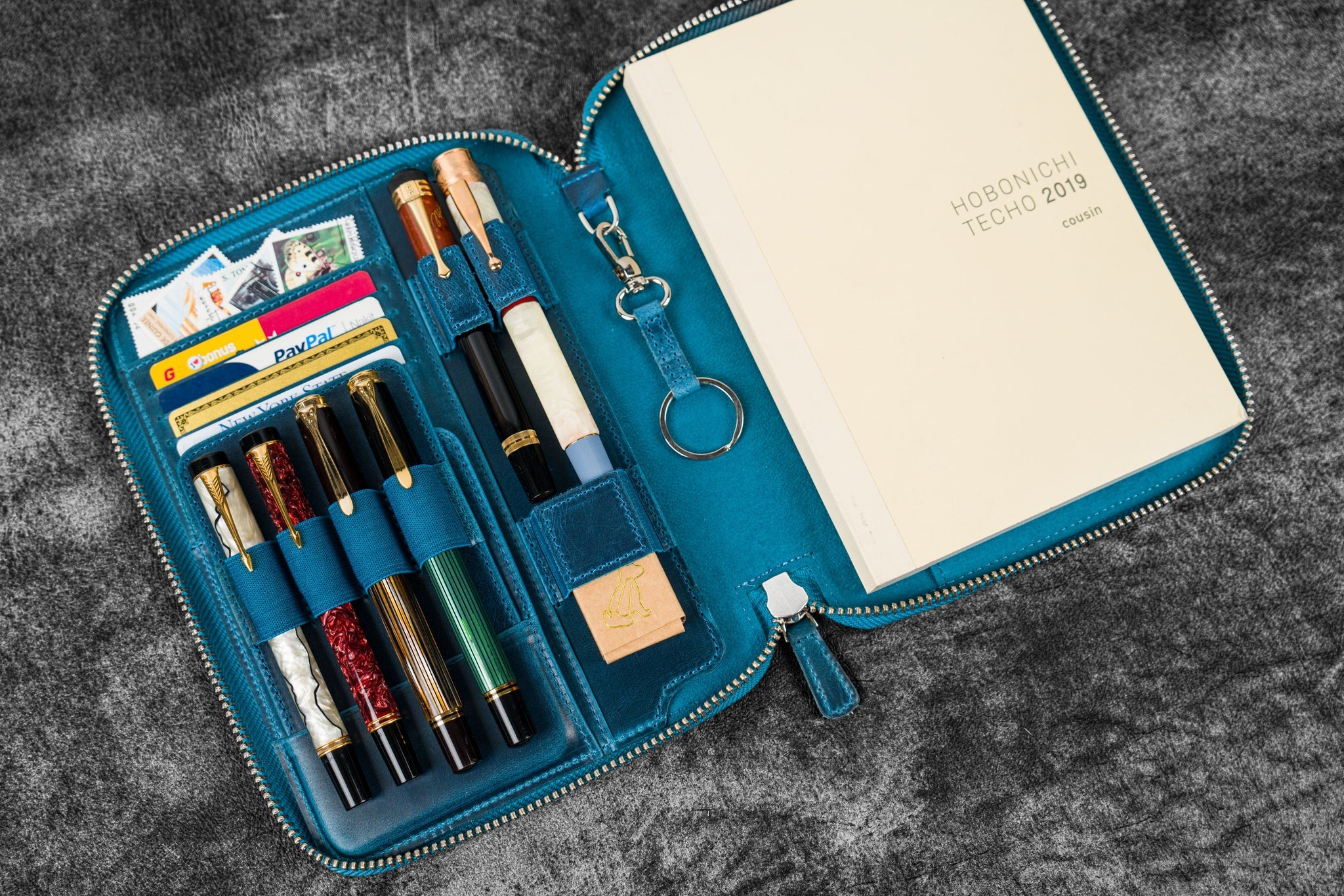 Leather Zippered A5 Notebook Folio - Crazy Horse Ocean Blue