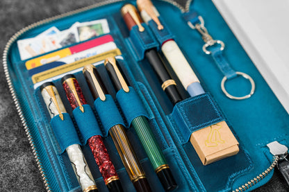 Leather Zippered A5 Notebook Folio - Crazy Horse Ocean Blue