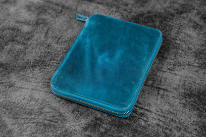 Leather Zippered A5 Notebook Folio - Crazy Horse Ocean Blue