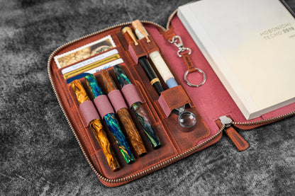 Leather Zippered A5 Notebook Folio - Crazy Horse Orange