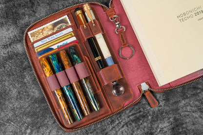 Leather Zippered A5 Notebook Folio - Crazy Horse Orange