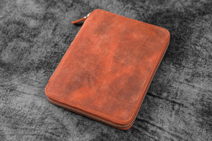 Leather Zippered A5 Notebook Folio - Crazy Horse Orange
