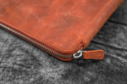 Leather Zippered A5 Notebook Folio - Crazy Horse Orange