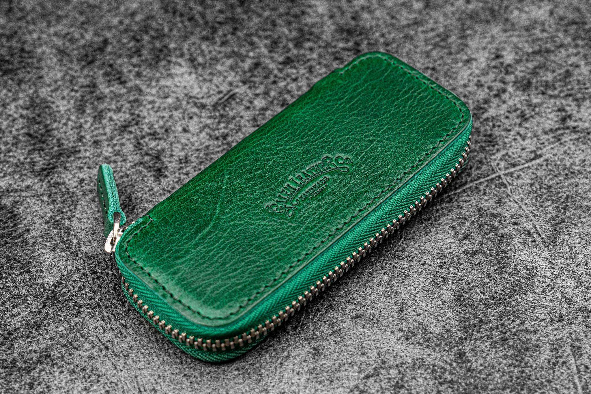 Leather Zippered Double Pen Case for Kaweco - Pocket Pen - Vivianite Green