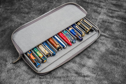 Leather Magnum Opus 12 Slots Hard Pen Case with Removable Pen Tray - Crazy Horse Smoky