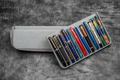 Leather Magnum Opus 12 Slots Hard Pen Case with Removable Pen Tray - Crazy Horse Smoky