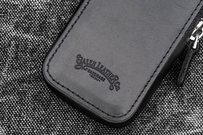 Leather Zippered Magnum Opus 2 Slots Hard Pen Case with Removable Pen Tray - Black