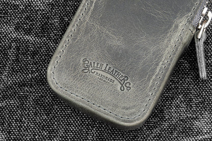 Leather Zippered Magnum Opus 2 Slots Hard Pen Case with Removable Pen Tray - Crazy Horse Navy Smoky