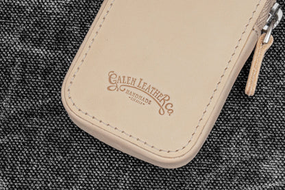 Leather Zippered Magnum Opus 2 Slots Hard Pen Case with Removable Pen Tray - Undyed Leather