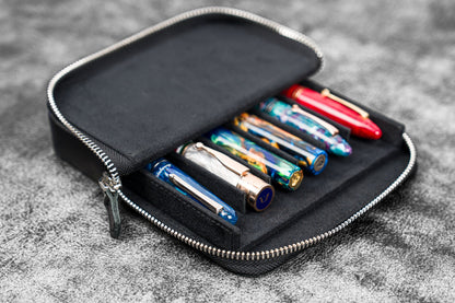 Leather Magnum Opus 6 Slots Hard Pen Case with Removable Pen Tray - Black