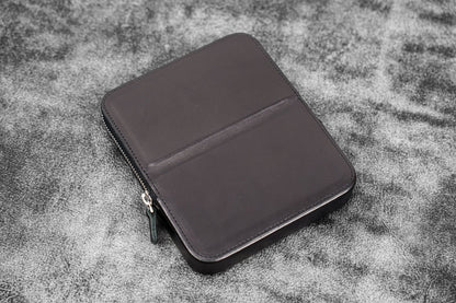 Leather Magnum Opus 6 Slots Hard Pen Case with Removable Pen Tray - Black