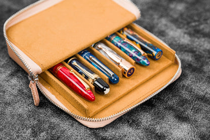 Leather Magnum Opus 6 Slots Hard Pen Case with Removable Pen Tray - Undyed Leather