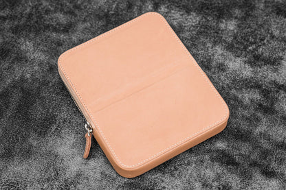 Leather Magnum Opus 6 Slots Hard Pen Case with Removable Pen Tray - Undyed Leather