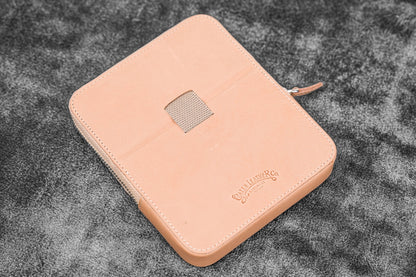 Leather Magnum Opus 6 Slots Hard Pen Case with Removable Pen Tray - Undyed Leather