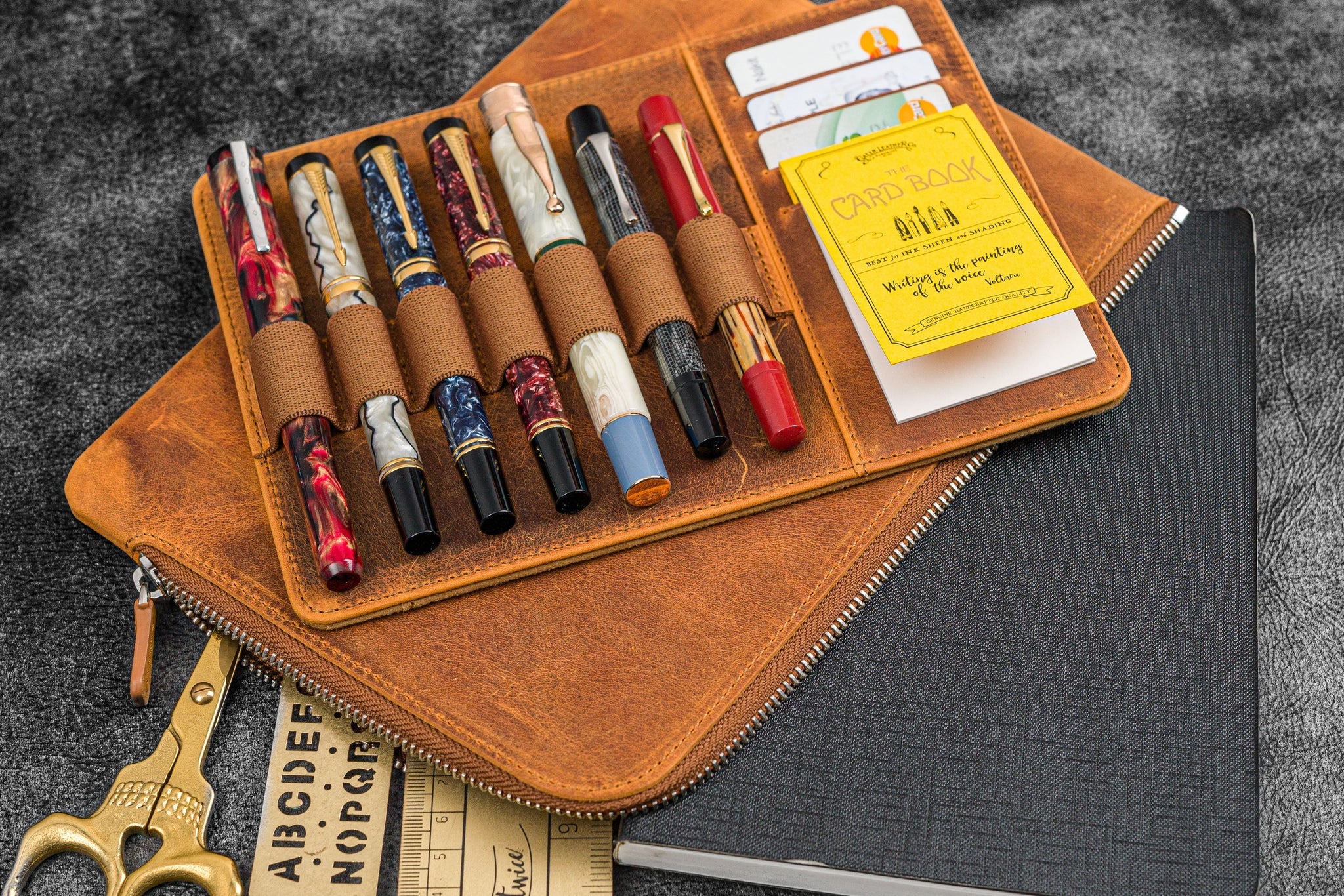 Leather Zippered Writer's Bank Bag - Pen Pouch - Crazy Horse Brown