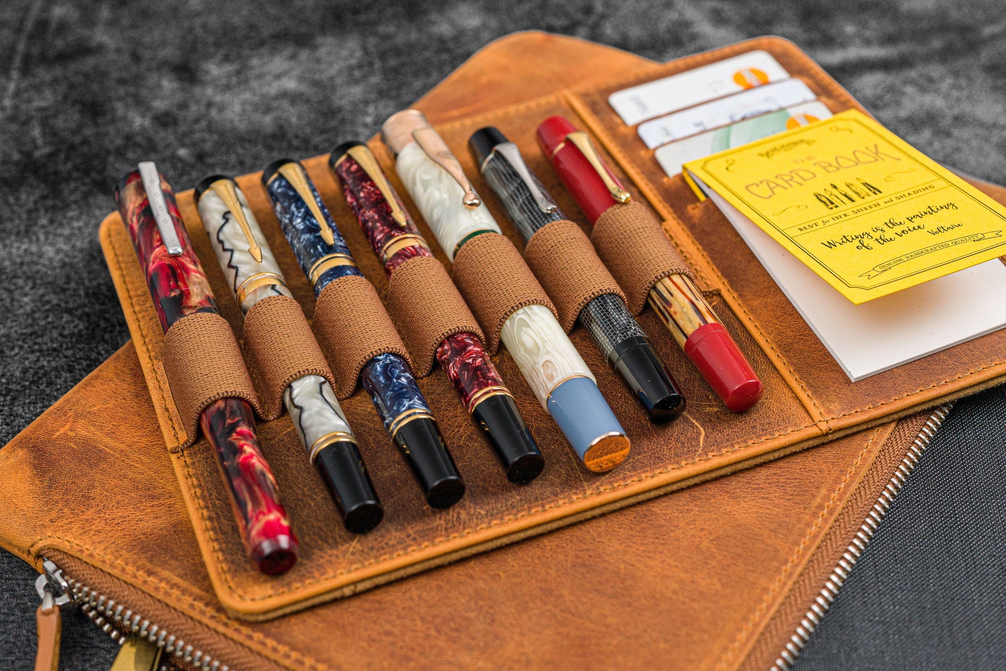 Leather Zippered Writer's Bank Bag - Pen Pouch - Crazy Horse Brown