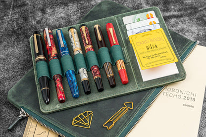 Leather Zippered Writer's Bank Bag - Pen Pouch - Crazy Horse Forest Green