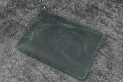 Leather Zippered Writer's Bank Bag - Pen Pouch - Crazy Horse Forest Green