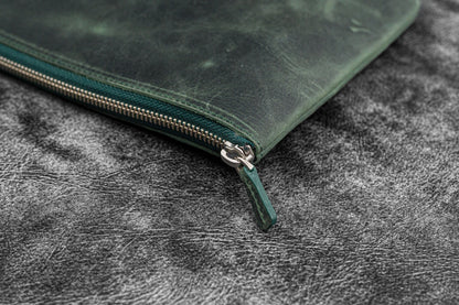 Leather Zippered Writer's Bank Bag - Pen Pouch - Crazy Horse Forest Green