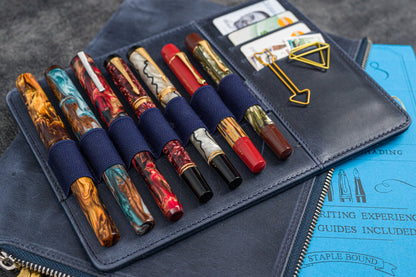 Leather Zippered Writer's Bank Bag - Pen Pouch - Crazy Horse Navy Blue