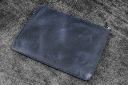 Leather Zippered Writer's Bank Bag - Pen Pouch - Crazy Horse Navy Blue