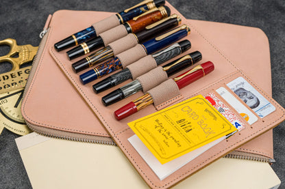 Leather Zippered Writer's Bank Bag - Pen Pouch - Undyed Leather