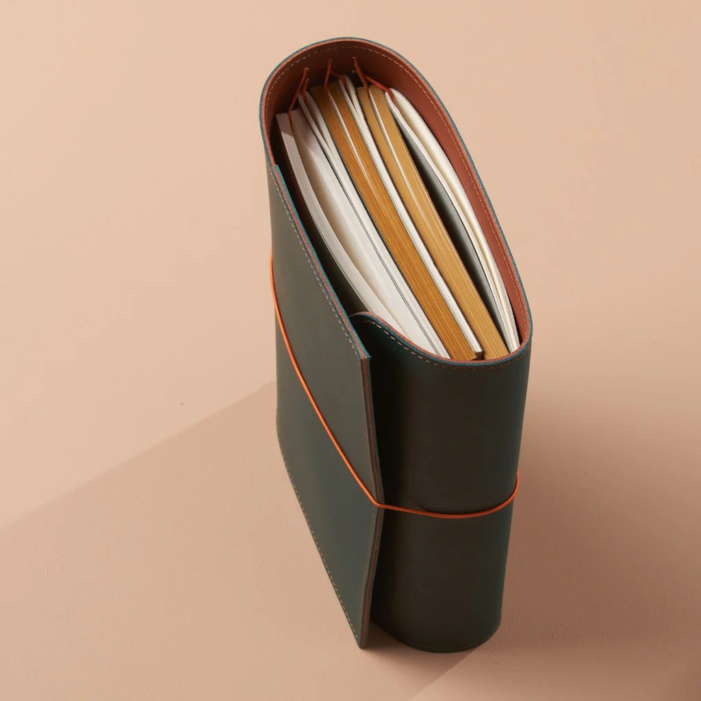 le trifold leather journal petrol blue & cognac (a5)