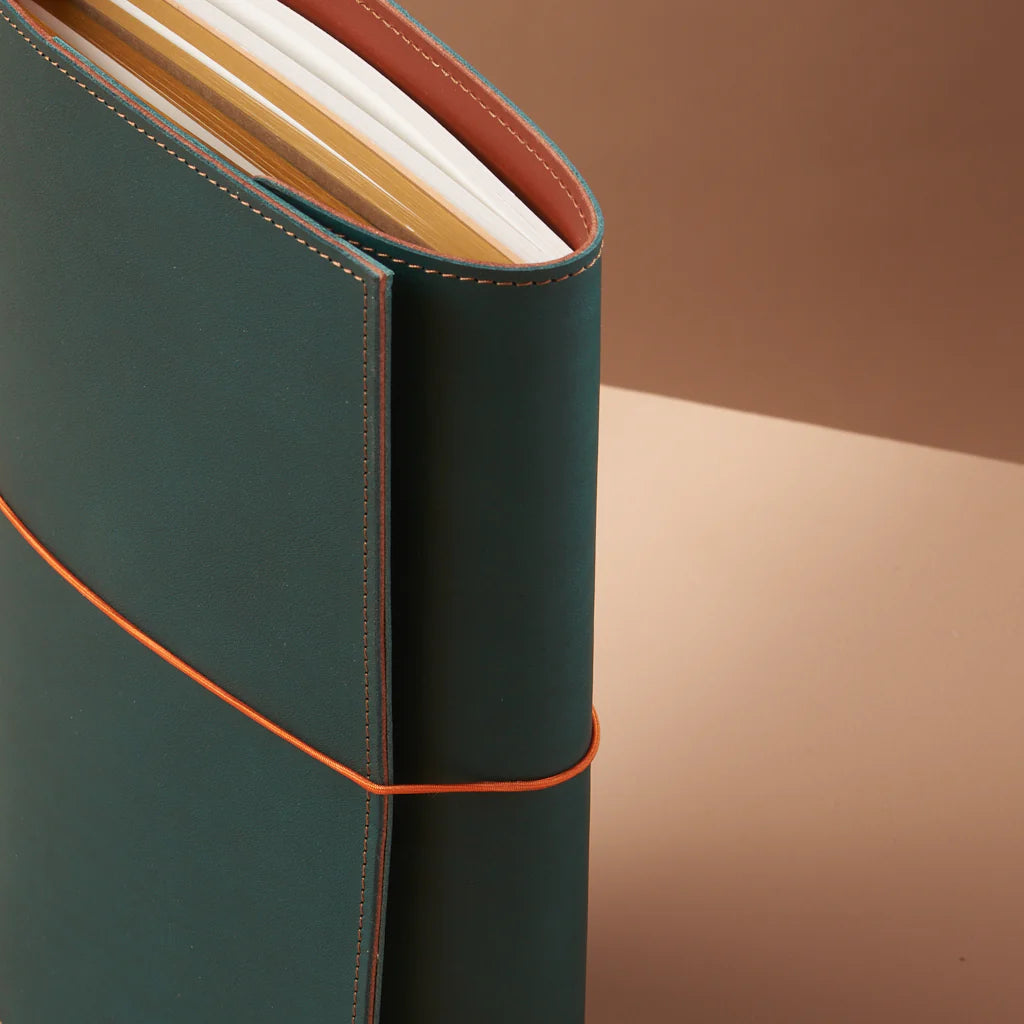 le trifold leather journal petrol blue & cognac (a5)