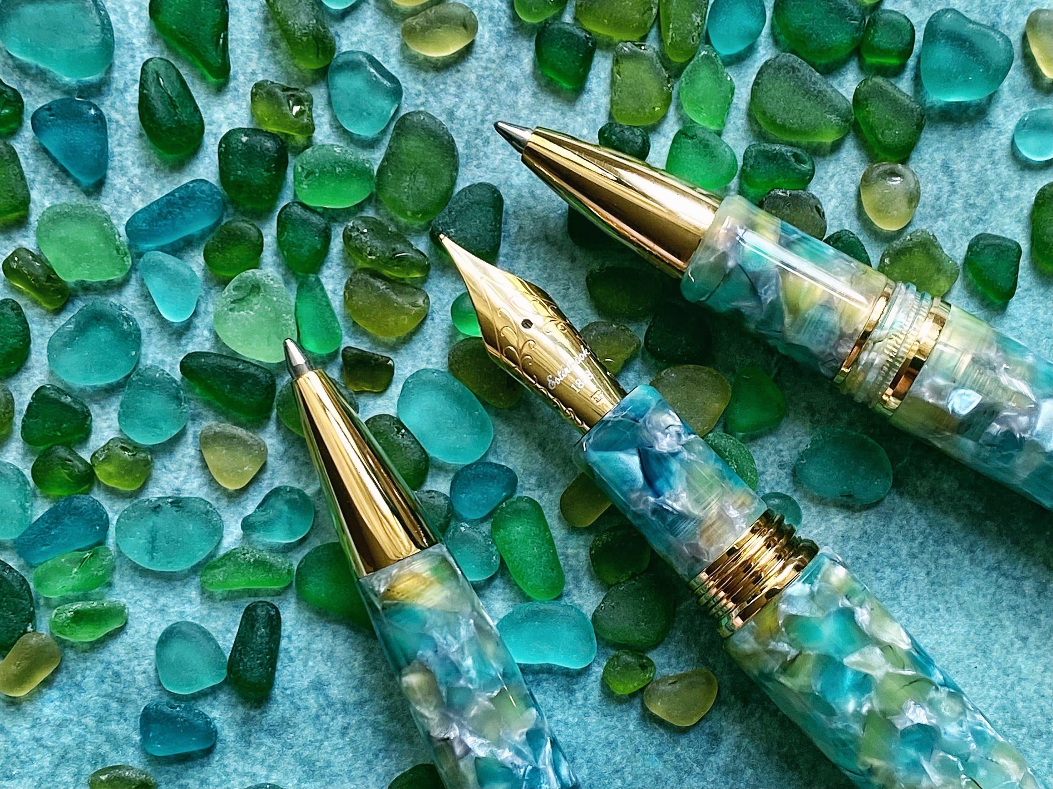 Estie Sea Glass Collection Gold Trim