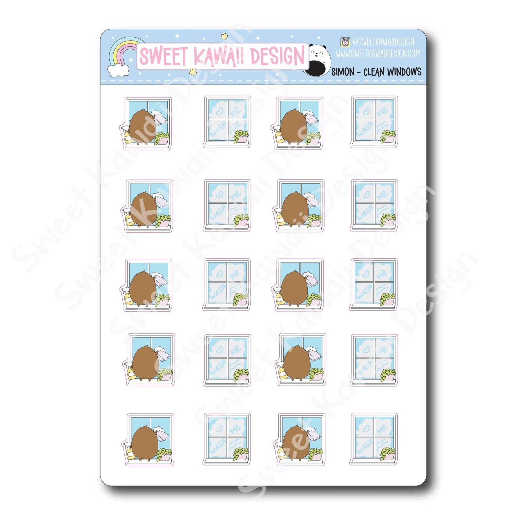 Kawaii Simon Stickers - Clean Windows