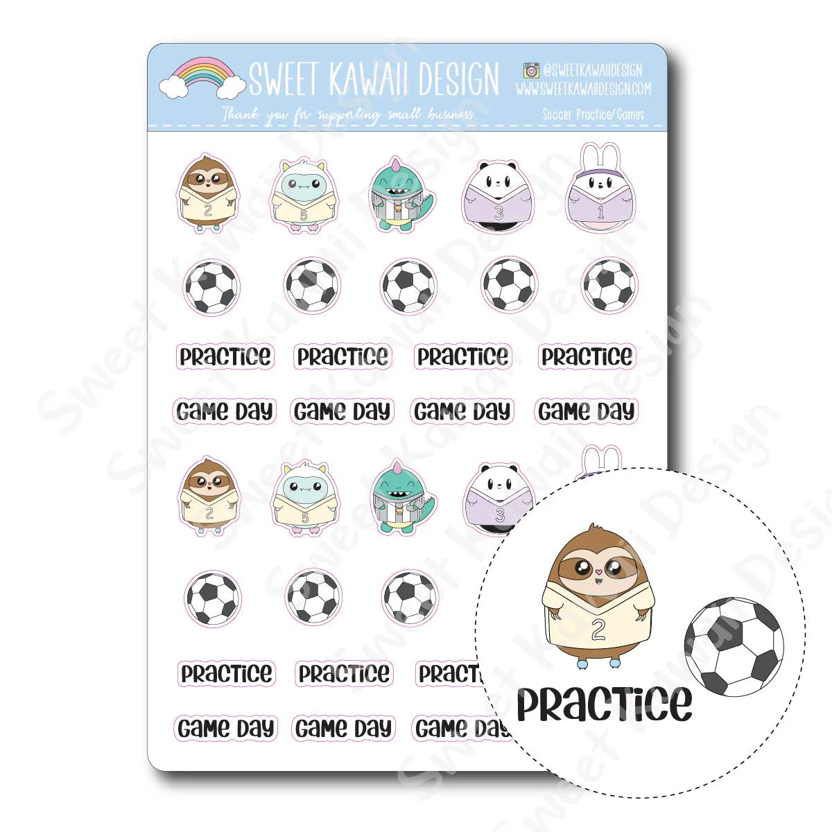 Kawaii Soccer Stickers - Games/Practice