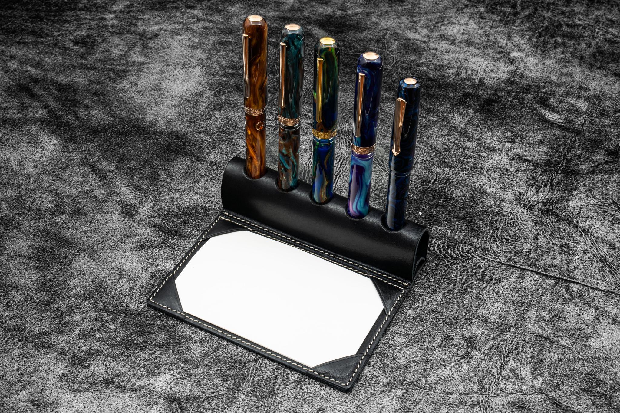 The Writer's Pen Dock - 5 Slots Pen Stand with Notepad Holder - Black